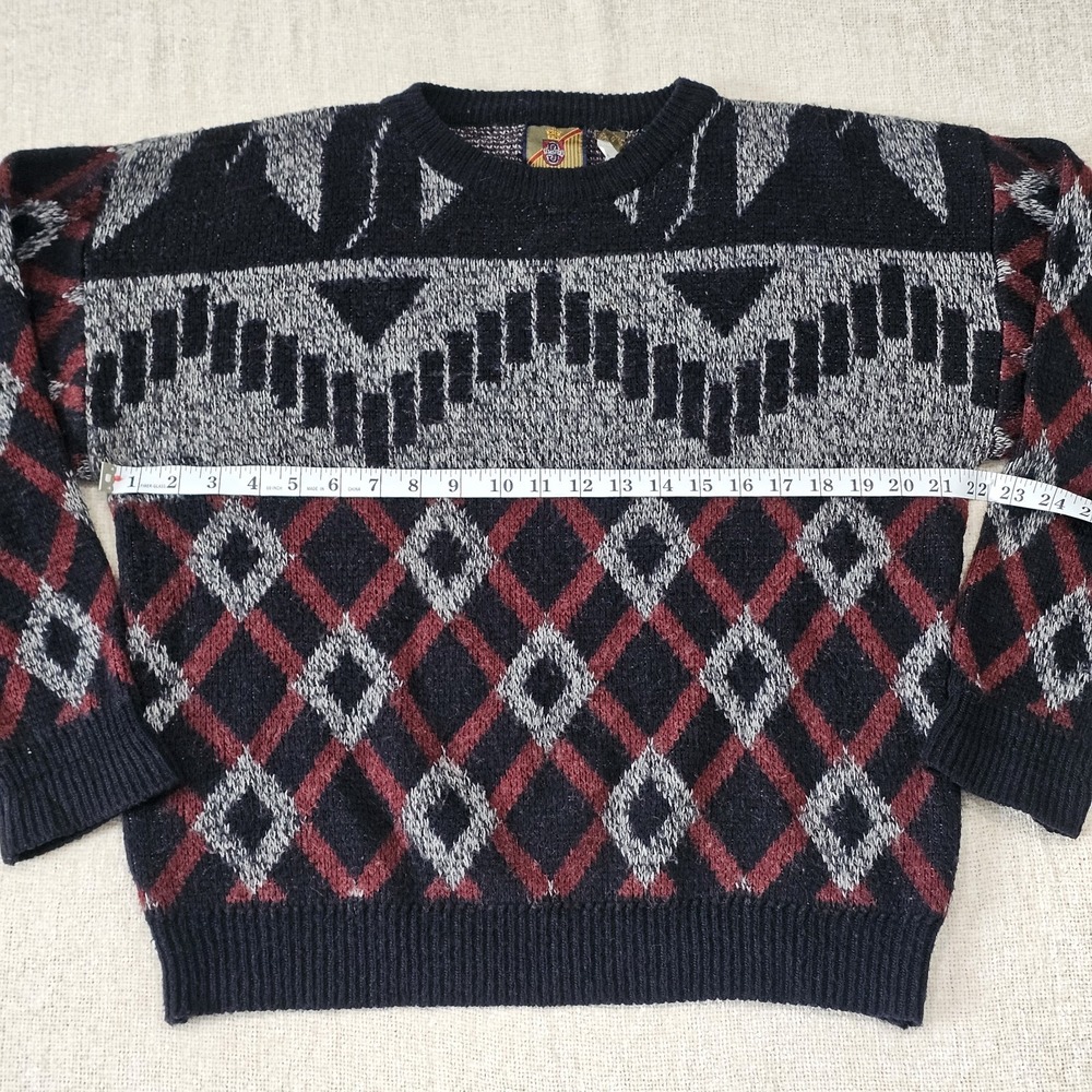 Vintage Saturdays Sweater Mens Sm Geometric Wool Blend Argyle GrandpaCore - Picture 3 of 6